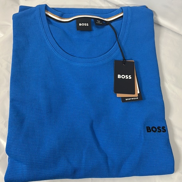 NWT - BOSS Men's Waffle T-shirt with Embroidered Logo, Bright Blue - Size XXL - Picture 6 of 11